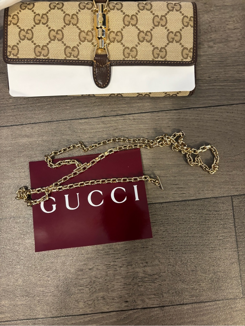 Gucci Jackie Wallet on Chain GG Canvas Brown 867165 FAFV2 9651 w/ Receipt